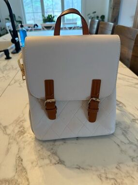 Women’s Cream Quilted Backpack with Tan Trim